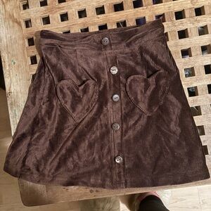 Brown Corduroy Skirt with Heart Pockets